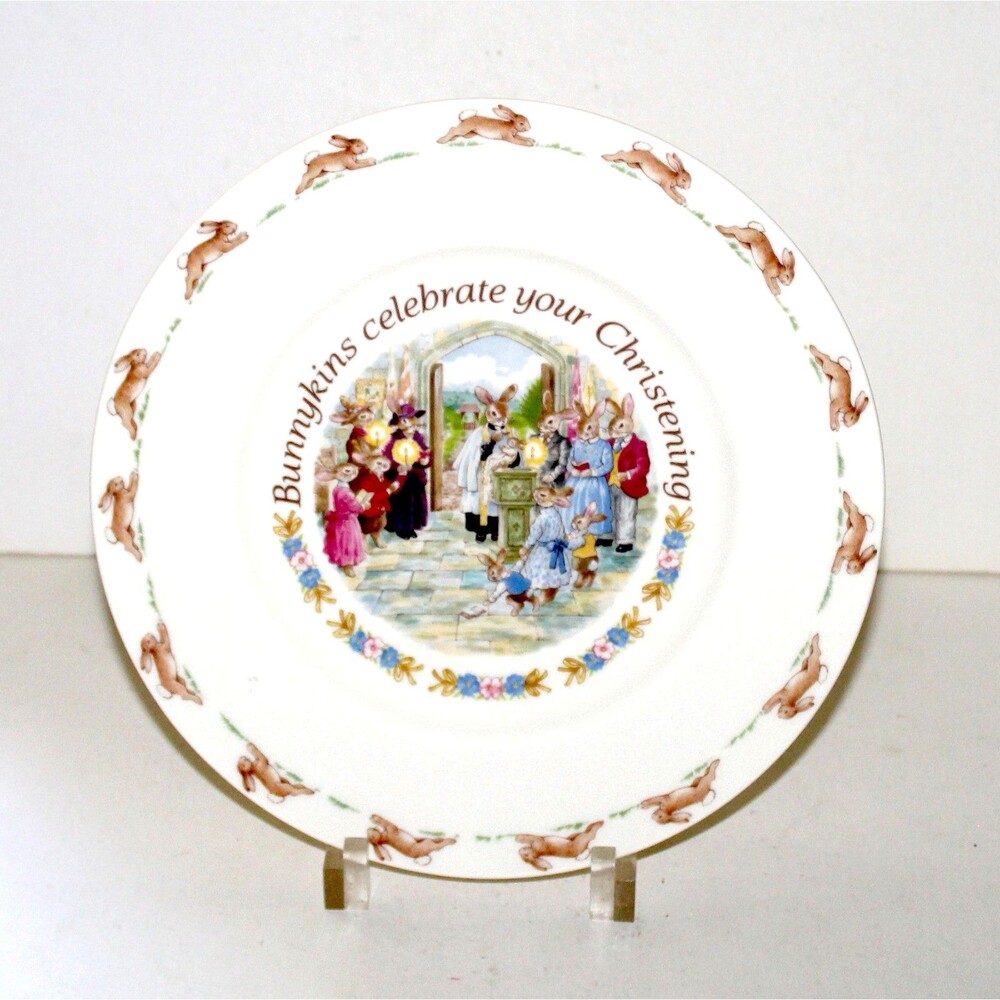 Royal Doulton Plate Bunnykins Celebrate Your Christening Vintage porcelain UK